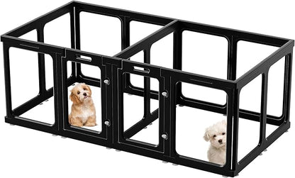 Clear Acrylic Dog Playpen with Door, for Puppy Cat Rabbit Transparent Pet Pen, Black Dog Playpen Indoor, Dog Fence, Easy Assemble &amp; Cleaning Dog Pen for Small &amp; Medium Dogs (23.6“ Height, 14PCS)