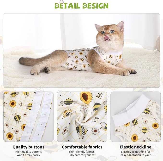 2 Packs Cat Surgery Recovery Suit Surgical Clothes Abdominal Wounds Anti-Licking Cat Bodysuit Onesie Substitute E-Collar&amp; Cone