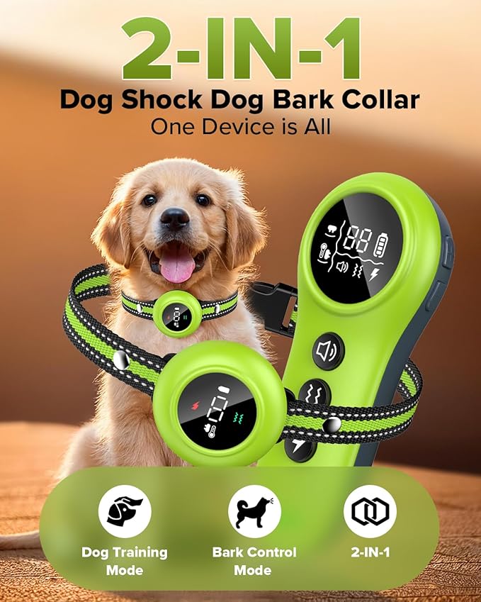 XDX 2-in-1 Dog Shock Collar &amp; Bark Collar – 3300FT Dog Training Collar with Remote, Automatic Anti-Barking, 5 Adjustable Sensitivity Levels, IP67 Waterproof E-Collar for Small Medium Large Dogs