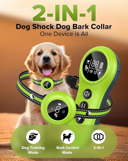 XDX 2-in-1 Dog Shock Collar &amp; Bark Collar – 3300FT Dog Training Collar with Remote, Automatic Anti-Barking, 5 Adjustable Sensitivity Levels, IP67 Waterproof E-Collar for Small Medium Large Dogs