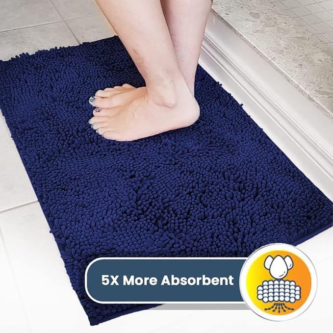 Muddy Mat® Pack of 3 Highly Absorbent Microfiber Dog Door Mat and Pet Rug, Non Slip Thick Washable Area Mat Soft Chenille for Kitchen Bathroom Bedroom and Outdoor - Navy Blue Small, Medium &amp; Large