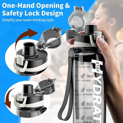 Water Bottle, 32 oz Motivational Water Bottles with Time Marker-Tritan &amp; BPA Free, Sports Water Bottle with Time to Drink &amp; Strap, Wide Mouth, Leakproof -Gift for Christmas Gym Fitness &amp; Outdoor
