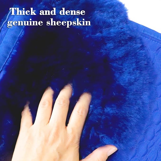 Woolous Dressage Saddle Pad, English Saddle Pad with Sheepskin Trim, Lambskin Wool Fleece Lining, Square Saddle Pad for Equestrian Riding, Comfortable &amp; Shock Absorbing