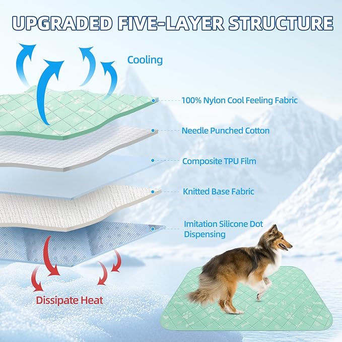 Homimp Self-Cooling Mat for Dogs, 4 Pack Washable Cooling Mat&amp;Sleeping Pad, Reusable Waterproof Dog Pee Pads, Non-Toxic, Non-Slip Potty Pads Ideal for Home, Travel &amp; Crates, Kennel in Summer, 24"x36"