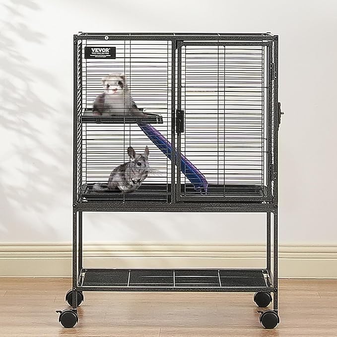VEVOR 34" Rolling Metal Ferret Cage, Large 2-Tier Critter Nation Cage, Small Animal Cage with Ramps &amp; Tray, Easy to Set up for Pet Mice, Hamster, Guinea Pig, Chinchilla, Squirrel, Hedgehogs, Bunny