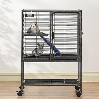 VEVOR 34" Rolling Metal Ferret Cage, Large 2-Tier Critter Nation Cage, Small Animal Cage with Ramps &amp; Tray, Easy to Set up for Pet Mice, Hamster, Guinea Pig, Chinchilla, Squirrel, Hedgehogs, Bunny