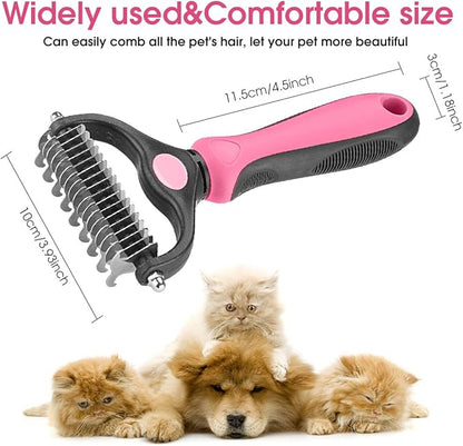 Pet Grooming Tool - 2 Sided Undercoat Rake for Cats and Dogs - Safe Dematting Comb for Easy Mats &amp; Tangles Removing - No More Nasty Shedding and Flying Hair