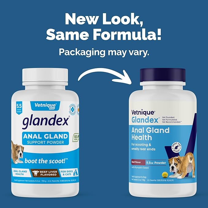 Glandex Dog Fiber Supplement Powder for Anal Glands with Pumpkin, Digestive Enzymes &amp; Probiotics - Vet Recommended (Regular or Advanced Strength) - Boot The Scoot (5.5oz Powder, Beef Liver)