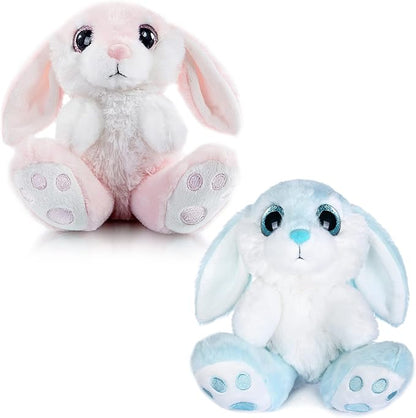 My OLi Bunny Stuffed Animal Pack of 2 Plush Rabbit 7in Stuffed Bunny with Floppy Ear Bedtime Friend Soft Toy Gifts for Girls Boys Kids, Pink &amp; Blue