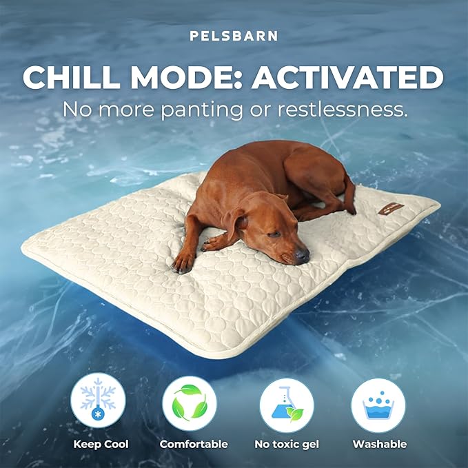 Dog Cooling Mat- Ice Silk Summer Comfort, Self Cooling, Non-Slip Dog Pad, Durable &amp; Washable, Mat for Small Dogs 45x55 cm, Support Shelter Dogs with Every Purchase (Beige)