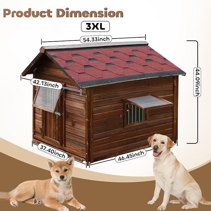 Big Outdoor Dog House for Large Breed Dogs with Removable Floor&amp;Roof,Dog House Outdoor Weatherproof Warm Dog Houses for Medium Dogs,Heavy Duty Large Indoor Pet House,3XL-54.33"(D) X42.13(W) X46.46(H)