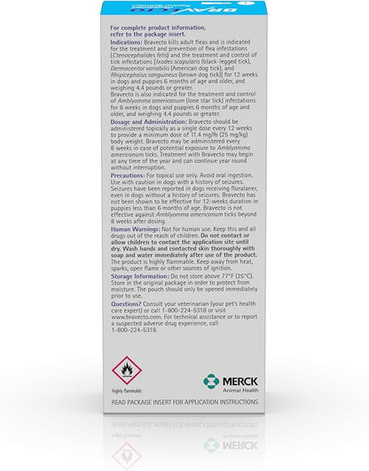 BRAVECTO Topical Solution for Dogs, Flea &amp; Tick, 12 Week Supply, >44-88 lbs., Blue Box