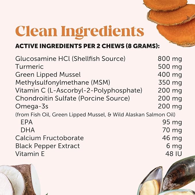 Hip &amp; Joint Health Max Strength - Natural Joint Supplement for Dogs Chews - Glucosamine, Omega-3s, Chondroitin, Green Lipped Mussel - Help Improve Mobility, May Reduce Discomfort (90 ct)