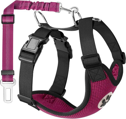 Lukovee Dog Seat Belt for Car, Adjustable Dog Car Harness for Large Medium Small Dogs, Soft Padded &amp; Breathable Mesh Dog Seatbelt with Car Vehicle Connector Strap (Rose Red,Medium)