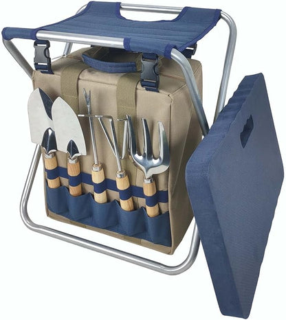 Garden Folding Gardener Stool with Gardening Tools Insulation Garden Bags Plus 5 Garden Tools and Gardening Kneeler Ideal Gift for Mother&