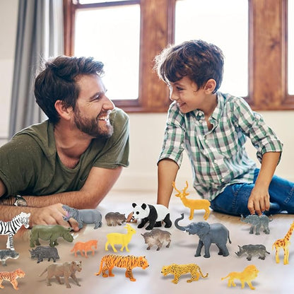 24Pcs Safari &amp; Zoo Animals Figures, Realistic Plastic Animal Toys Set for Kids 1 2 3, Lion, Elephant, Perfect for Play, Education, Baby Shower Decor,Party Supplies Cake Topper