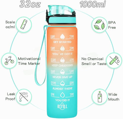 Enerbone Water Bottle, Leakproof BPA &amp; Toxic Free, Motivational Water Bottle with Times to Drink and Straw, Fitness Sports Water Bottle with Strap for Office, Gym, Outdoor Sports