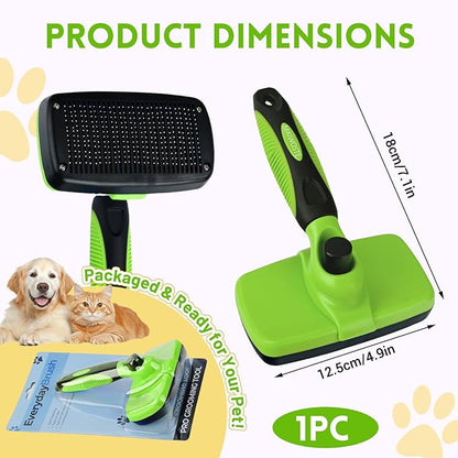 Large Self Cleaning Deshedding Brush for Dogs &amp; Cats - One Button Hair Release Grooming Tool, Gentle Massage Brush for Long and Short Hair (Green)