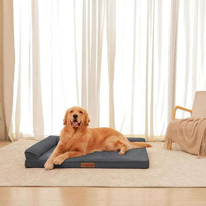 Chew Proof Dog Bed, 3" Memory Foam Dog Bed for Medium and Large Dogs, Removable and Washable Microsuede Cover, Waterproof Liner, Nonskid Bottom, 44x32, XXL Dark Grey