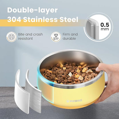 Pawaii Insulated Stainless Steel Dog Bowl with Non-Slip Base &amp; Double Wall Design, ID Tag Included - 68oz Durable Dishwasher Safe Bowl for All Dogs
