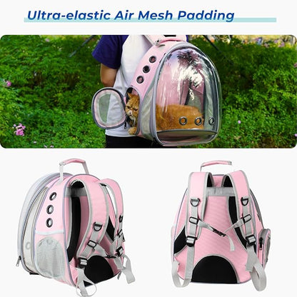 Lollimeow Cat Carrier Backpack, Bubble Expandable Backpack Carrier, Pets and Small Dogs,Airline-Approved, Designed for Travel, Hiking, Walking &amp; Outdoor Use (Front Expandable-Pink)