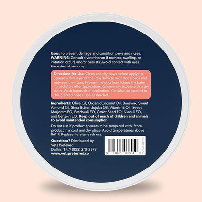 Vets Preferred Paw Balm Pad Protector for Dogs – Dog Paw Balm Soother – Heals, Repairs and Moisturizes Dry Noses and Paws – Ideal for Extreme Weather Season Conditions - 2 Oz