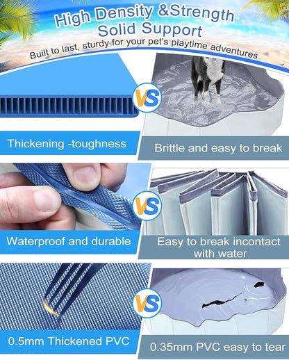 Dog Pool for Large Dogs, Foldable Plastic Pool for Dogs Slip-Resistant (47.2&