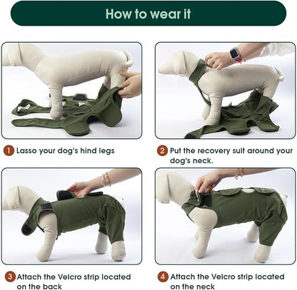 Kuoser Thigh Wound Protective Sleeve for Dogs, Dog Surgery Recovery Suit for Rear Legs, Dog Recovery Sleeve for Female Male Dogs, Dog Onesie After Surgery Pet Surgical Suit for Spay Neuter, Green XL