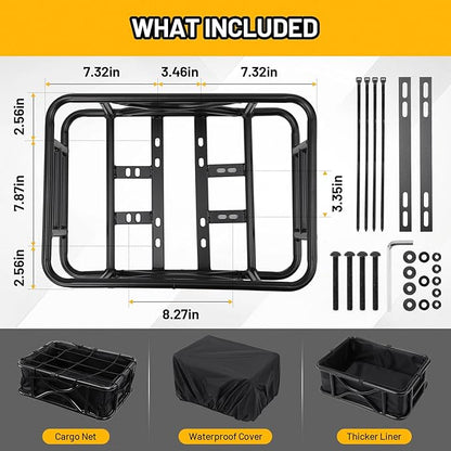 Heavy Duty Rear Bike Basket for Adults, Bicycle Cargo Basket with Removable Liner, Waterproof Cover &amp; Cargo Net, Universal Fit for E-Bike, Mountain Bike, Dog Carrier