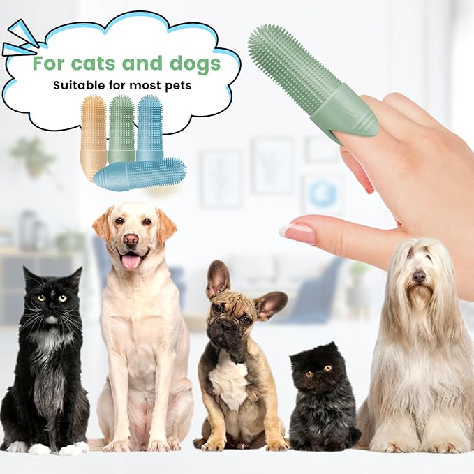 Duckart LABRUSID Dog Toothbrush, 2 Pack Dog Tooth Brush, 360 Cleaning Finger Toothbrush for Adult Dogs, Soft Silicone, Cream-coloured &amp; Green