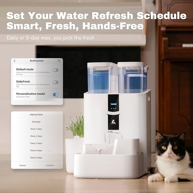 Daily Fresh Cat Water Fountain 10L/338oz Self Filling and Cleaning, Pet Water Dispenser with Filter System for Dogs, 5G Wi-Fi Smart Bowl Wastewater Separation &amp; No Slimy with Quiet Pumps
