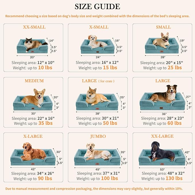 Comfort Expression Small Dog Beds Waterproof Orthopedic Foam Dog Sofa Beds for Medium Dogs Comfy Pet Bed with Washable Removable Cover &amp; Non-Slip Bottom(Small,Washed Blue)