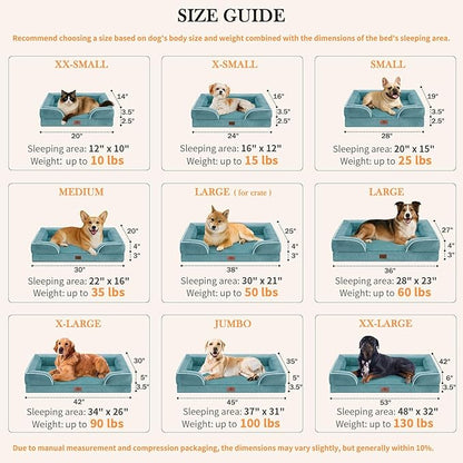 Comfort Expression Medium Dog Beds Waterproof Orthopedic Foam Dog Sofa Beds for Medium Large Dogs Comfy Pet Bed with Washable Removable Cover &amp; Non-Slip Bottom(Medium,Washed Blue)