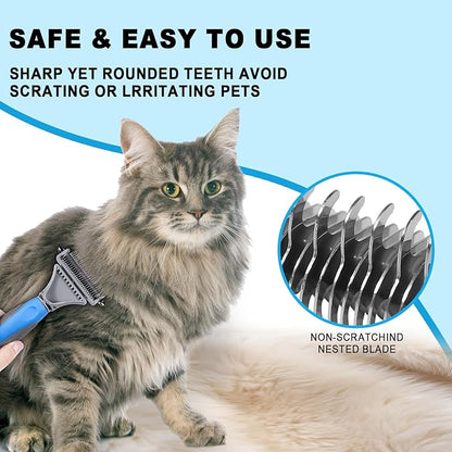 Pet Grooming Brush, Double Sided Undercoat Rake for Dogs &amp; Cats, Professional Deshedding Brush and Dematting Tool, Safe and Effective Removing Knots, Mats, Tangles,and Flying Hair