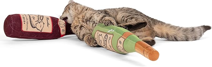 KittiLush 2-Pack Organic Silvervine Catnip Substitute Toys for Cats &amp; Kittens | 100% All-Natural Wild Harvested Silvervine | 2 Refillable Wine Bottle Kicker Cat Toys