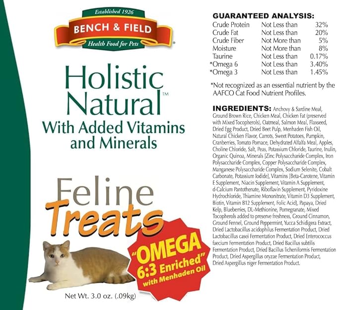 Bench &amp; Field Holistic Natural Healthy Kitty Cat Treats | Crunchy Fish-Shaped Bites | Delicious Seafood Flavored Snack, 3-Ounce Bottle