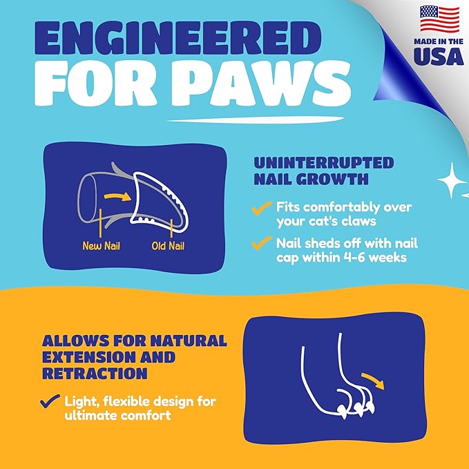 Soft Claws Cat Nail Caps for Large Cats – (40 Caps, Summer - Blue &amp; Red) - Veterinarian-Developed | Protects Furniture &amp; Skin - Easy to Apply, Long-Lasting Anti-Scratch Soft Cat Claw Covers