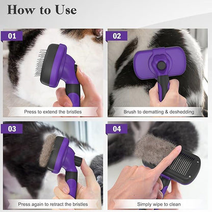 Swihauk Self Cleaning Slicker Brush for Dogs &amp; Cats, Skin Friendly Pet Grooming for Shedding, Deshedding, and Hair Removal - Puppy Brush for Long Haired Pets, Pet Supplies, Purple