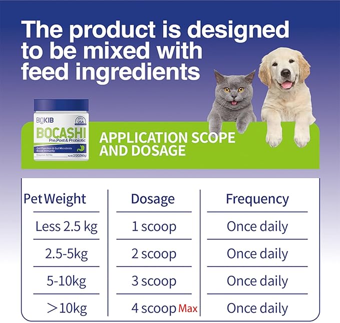 BOCASHI Probiotics for Dogs &amp; Cats, Pet Fermented Nutritional Powder - for Digestive Health, Gut Support, Diarrhea &amp; Constipation, Immune Booster - Natural, Made in USA - 60 Scoops