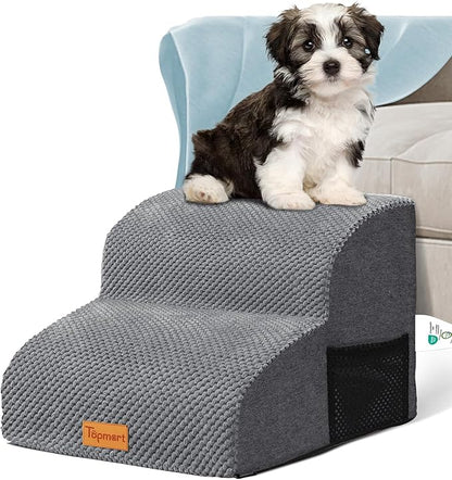 Topmart High Density Foam Pet Steps 2 Tiers,11.8" High,Non-Slip Dog Stairs,Soft Foam Dog Ramp Ladder,Best for Injured,Older Cats,Pets with Joint Pain,Suitable for Low Sofas,Stairs,Lower Place