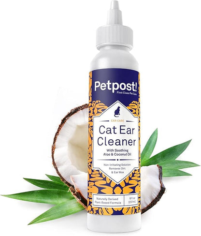 Petpost | Cat Ear Cleaner - Best Ear Remedy for Cats - Natural Coconut Oil Treatment Drops - Alcohol &amp; Medicine Free - 8 oz.