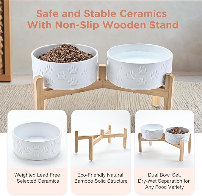 SPUNKYJUNKY Elevated Dog Bowls Ceramic, 7.3&