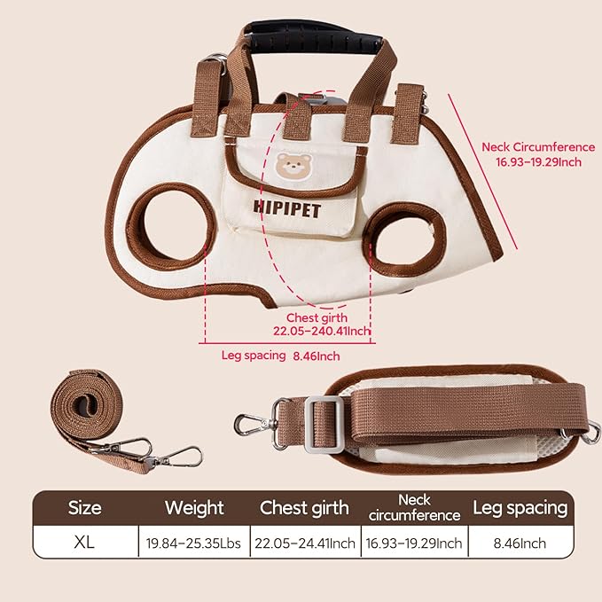 Portable Breathable Pet Carrier Sling &amp; Backpack for Dogs &amp; Cats, Adjustable Full-Body Harness with Traction Leash, Crossbody &amp; Car-Friendly (XL)