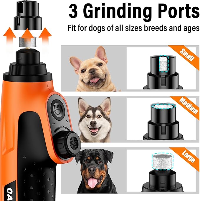 Casfuy Smart 6-Speed Dog Nail Grinder - 50% More Power Pet Nail Grinder with 2 LED Lights Quiet Rechargeable Electric Dog Nail Trimmers File Toenail Grinder for Large Medium Small Dogs &amp; Cats(Orange)