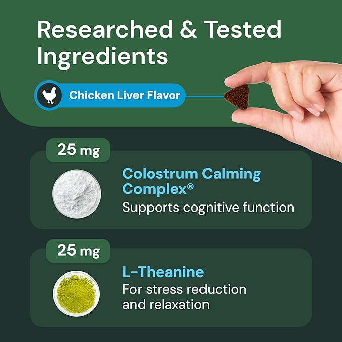 VETRISCIENCE Veterinary Strength Calm &amp; Confident Chews - Stress Supplement for Pets - Supports Brain Function for Cats &amp; Dogs - with L-Theanine, Thiamine &amp; More - 60 Count