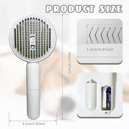 3-in-1 Steam Brush for Cats &amp; Dogs – Hair Removal Comb with One-Click Release &amp; Water Spray – Grooming Brush for Shedding, Long/Short Hair (white brushs-grey)