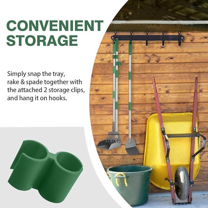 Pooper Scooper, Long Handle Dog Pooper Scooper, Heavy Duty Stainless Steel Rake with Tray &amp; Spade Set for Pet Waste Removal, for Grass, Dirt or Gravel - Green