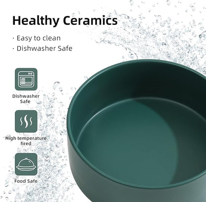 Ceramic 5.1inch Set of 2 Dog and Cat Bowls, Food and Water Feeder for Small Breed Dogs, Kitty, Cats, 2pcs Dog &amp; Cat Dishes(2 Bowls, Green)