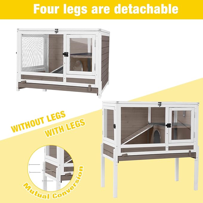 Aivituvin 2-Story Rabbit Hutch with Anti-Chew Ramp &amp; Zinc Sheet - 36.6" Indoor Guinea Pig Cage, Wooden Stand, Pull-Out Tray &amp; Leakproof Floor (Brown)