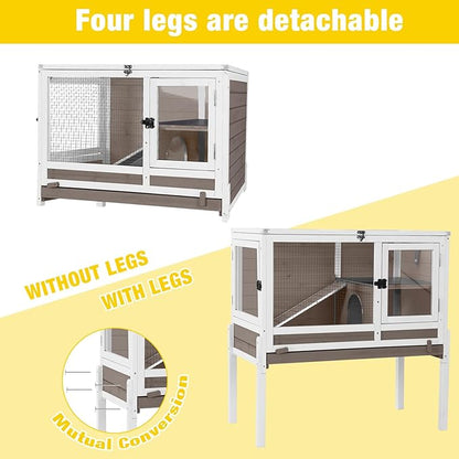 Aivituvin 2-Story Rabbit Hutch with Anti-Chew Ramp &amp; Zinc Sheet - 36.6" Indoor Guinea Pig Cage, Wooden Stand, Pull-Out Tray &amp; Leakproof Floor (Brown)